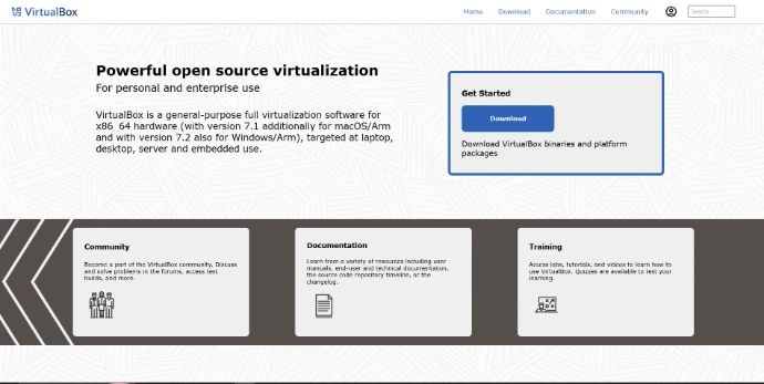 Oracle VirtualBox official website download page interface