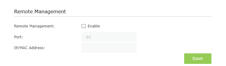 TP-Link Archer C3200 router administration firmware showing remote management protocol disabled